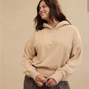 Aerie Cropped Hoodie tan